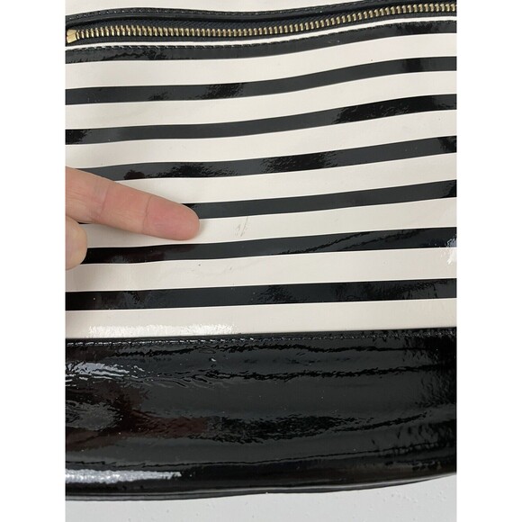 Kate Spade Black White Stripe Patent Leather Shoulder Bag Dome - Picture 3 of 4